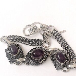 3 stone 925 marked purple Amethyst bracelet size 7-8